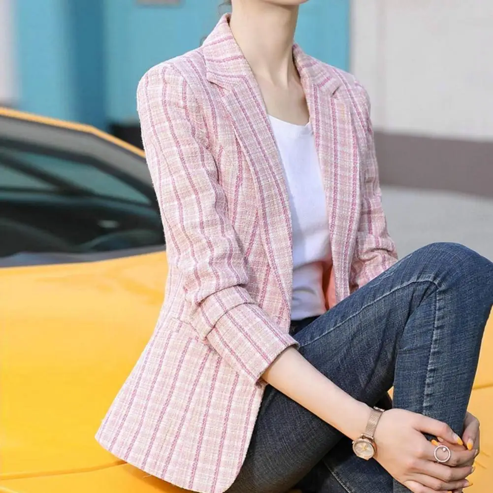 Đầm Nữ Công Sở Vintage Kẻ Sọc In Áo Blazer Nữ Thanh Lịch Thời Trang Ôm Dáng Áo Khoác Áo Khoác Thu Đông Nữ Manteau Femme Hiver