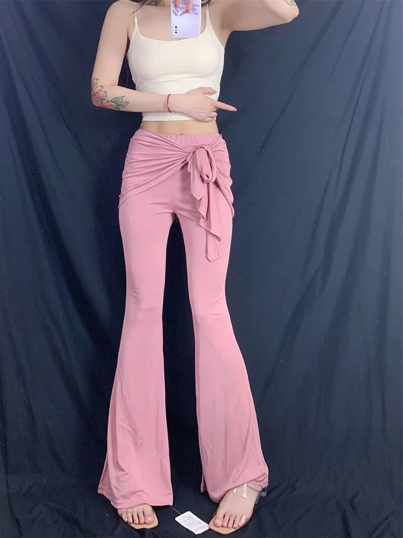 Ele été Long Dra Micro pantalon évasé femmes jambe allongeant longueur au sol pantalon décontracté rue Sle l taille