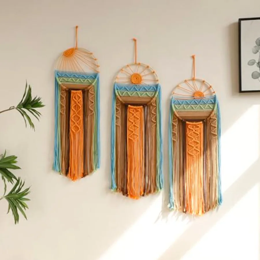 

3 Pack Macrame Wall Hanging Tapestry Wall Art Set, Hand Woven Boho Tapestries Colorful Sun Wall Decor for Bedroom Living Room A