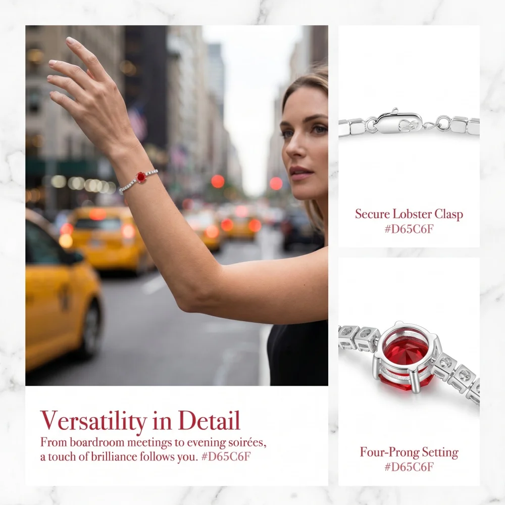 Women's 925 Sterling Silver Rose-Cut CZ Bracelet | 10x10mm Colorful Main Stone, 16+5cm Adjustable Tennis Chain for Daily Wear