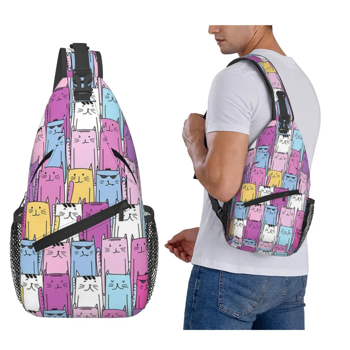 

Suspicious Cats Chest Bag Men Sling Crossbody Backpack Chest Bag Travel Hiking Daypack Shoulder Bag