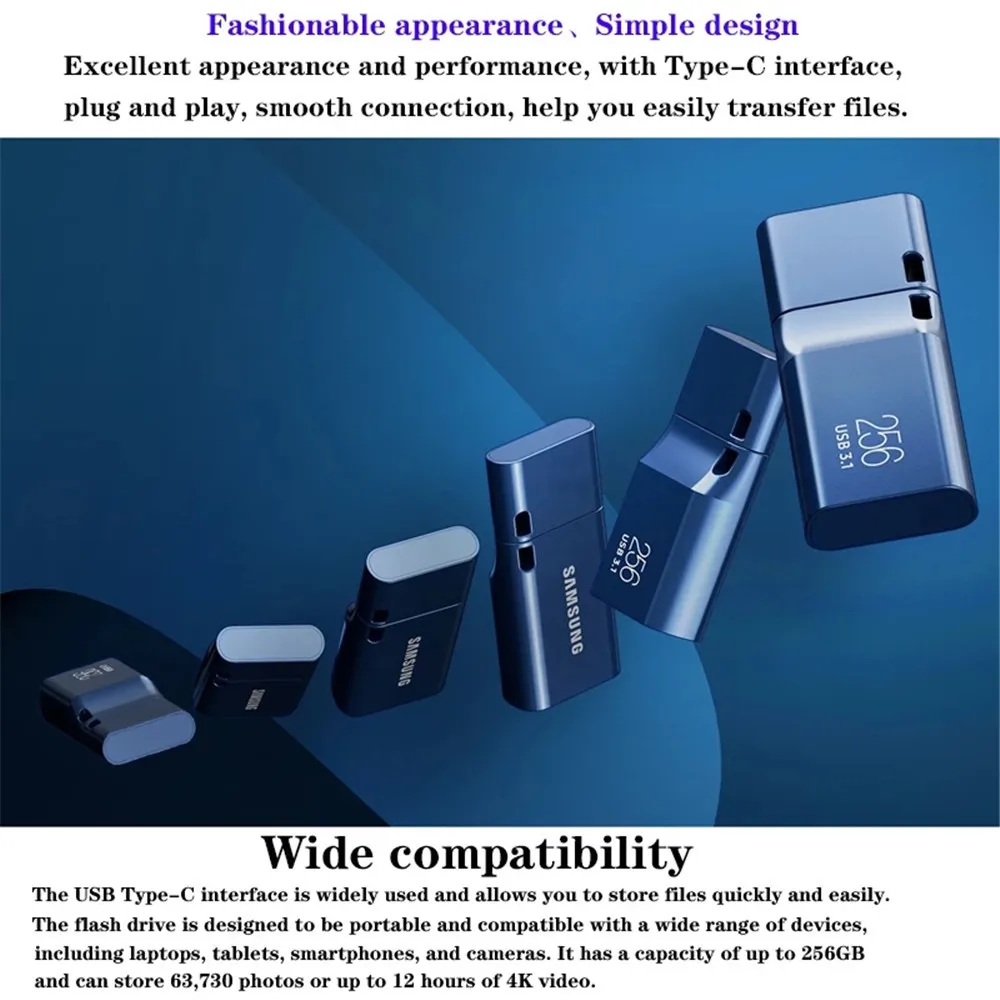 SAMSUNG سامسونج Type-C USB فلاش حملة 256G 128G 400 برميل/الثانية 64GB القلم محرك USB 3.1 بندريف ذاكرة عصا للكمبيوتر/دفتر/الهاتف الذكي/قرص
