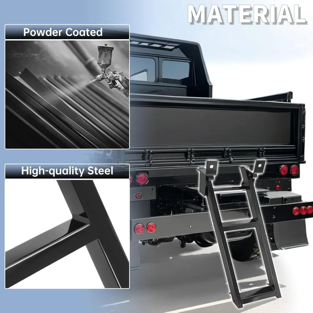 Opstapsladder met 2 treden, intrekbare achterklep, zwart gepoedercoat, zware stalen vrachtwagenbedladder met L-vormige beugel 27