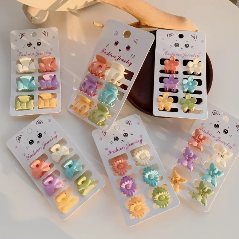 

6pcs/set Cute Mini Bow Kids Hair Clip Set Matte Floral Mini Claw Clips for High Ponytail Sweet Candy Colors Hair Claw Clips