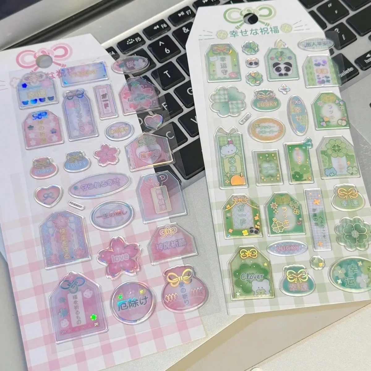 Pegatina de Cristal Holográfica 3D Omamori Japonesa Kawaii para Manualidades, Decoración de Carcasas de Teléfono, Material Escolar