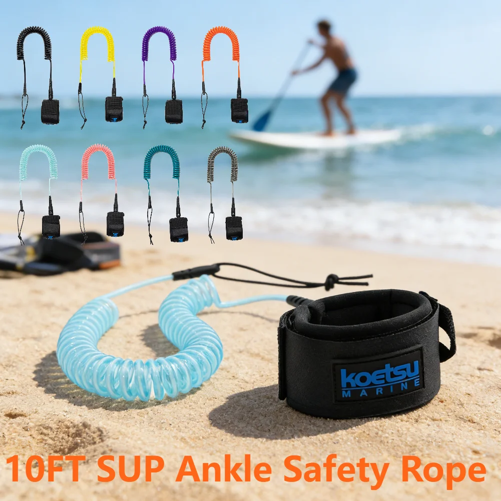 

5.5mm Surfboard Leash Adjustable Coiled SUP Spring Wrist Strap Stand-Up Paddle Board Leg Rope Shortboard Longboard Safety Leash