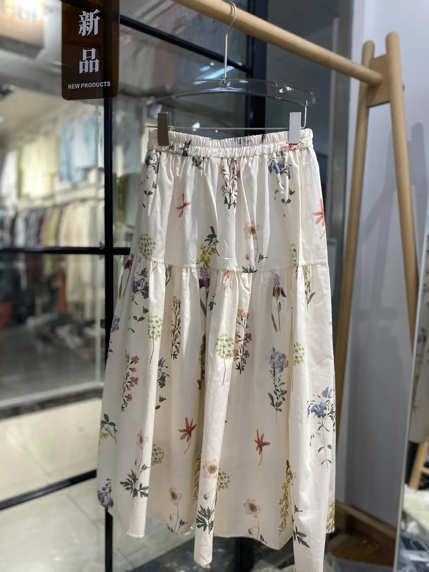 CLAYMIX 2025 Floral Elastic Waist Midi Skirt For Women's Spring Summer A Line Skirt