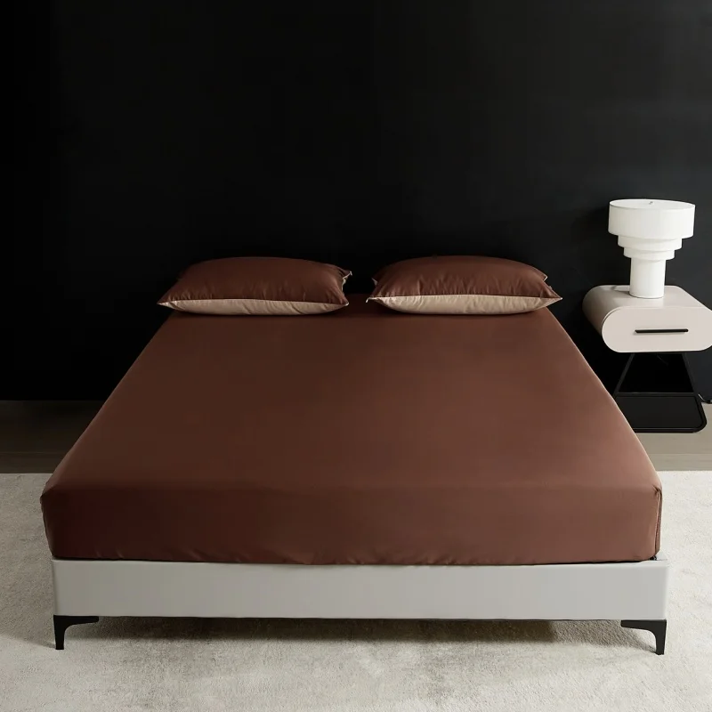 Solid Coffee Fitted Sheet Summer Cooling Smooth Mattress Cover Silky Lyocell  Home Hotel Hot Sleeper Bed Sheets 180*200cm*1pc