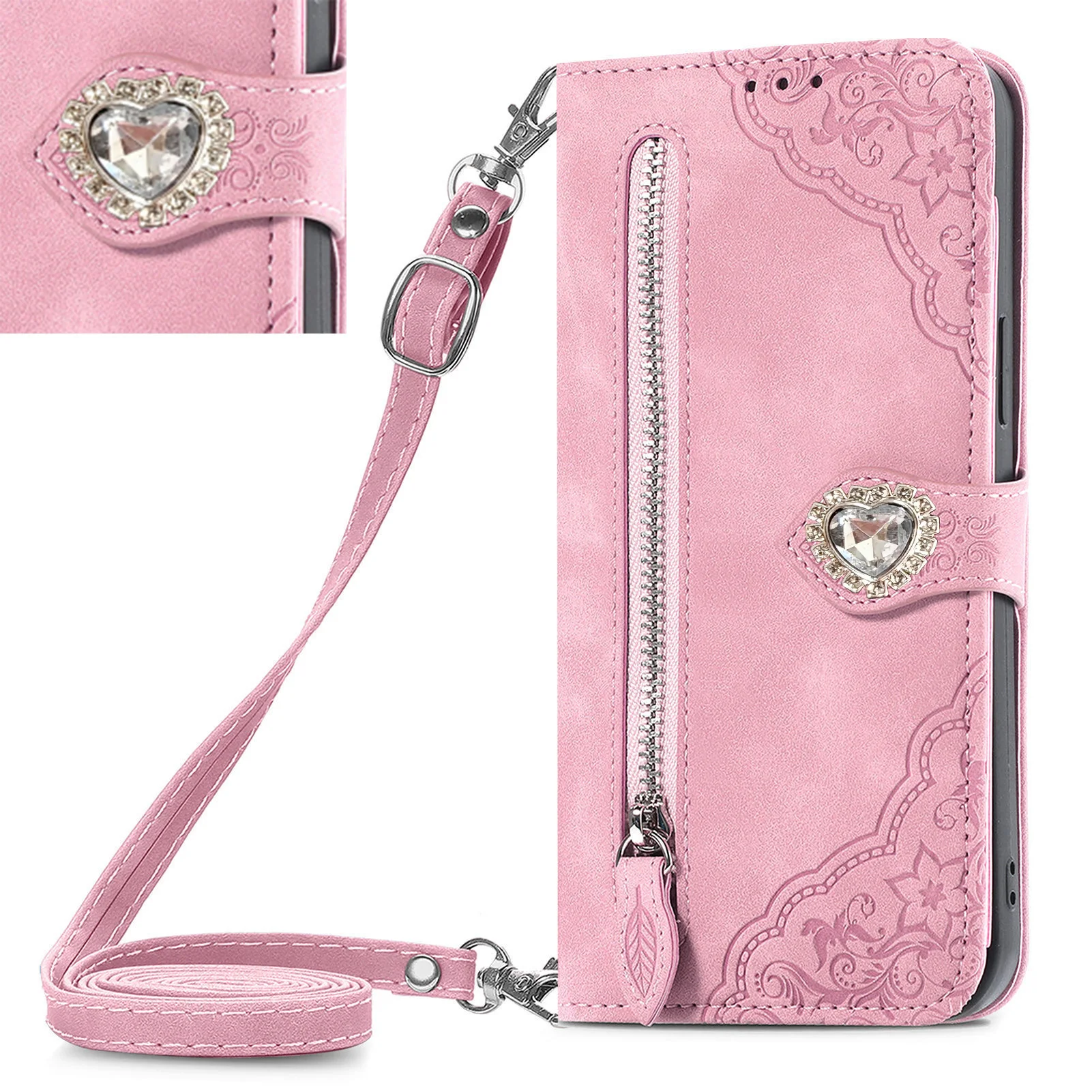 

Crossbody Wallet Case For OPPO Find X8 Pro X6 X5 Lite Glitter Diamond Leather 7 Cards Zipper Flip Cover For OPPO Find X8 Pro X6