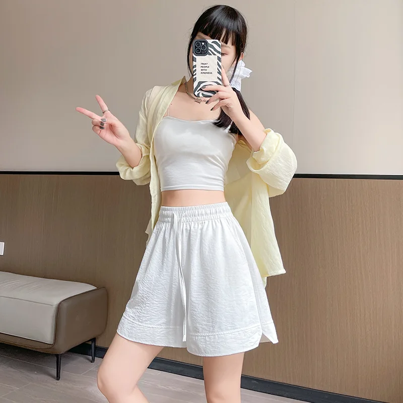 Gray Ice Silk Shorts for Women in Spring and Summer 2025 New Style for Wear American Casual Sports Quick-drying Pants