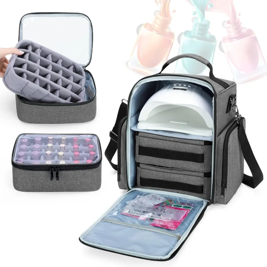 Large Nail Polish Organizer with Patented Design Holds Up to 48 Bottles 15ml 0.5 fl.oz Includes Removable Pouches and Multiple