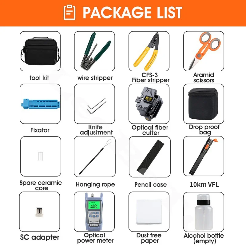 Imagem -06 - Fibra Óptica Tool Kit com Cleaver Medidor de Energia Óptica Localizador de Falha Visual Wire Stripper Skl8a 10mw 16 Pcs por Lote