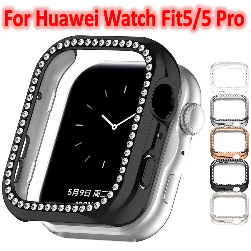 Shiny Diamond Case For Huawei Watch Fit5/5Pro Hard PC Screen Protector Bling Cover Shell For Huawei Watch Fit 5/5Pro Accessories