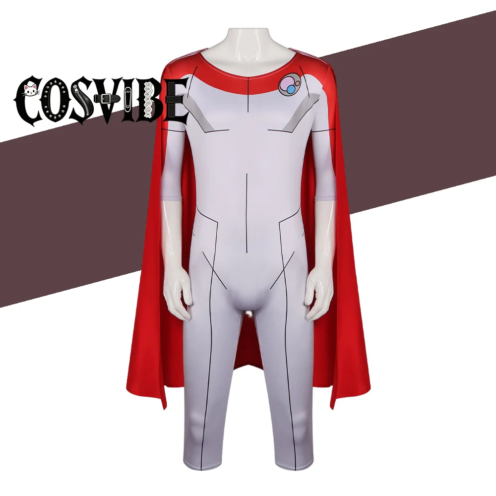 

2026 Fan Invincible Oliver Grayson Cosplay Costume Jumpsuit Outfit Men Grey Bodysuit Red Cloak Suits Halloween Party Clothes