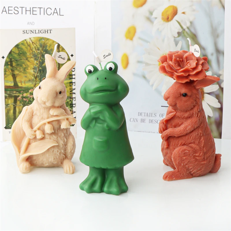New 3D Rabbit Silicone Candle Mold Easter Bunnies Shape Fondant Cake Decorating Mould Flower Rabbit Aromatherapy Plaster Mold