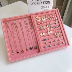 Pink Velvet Jewelry Storage Tray Ring Earrings Necklace Bangle Display Holder Props Showcase Drawer Jewelry Organizer Case