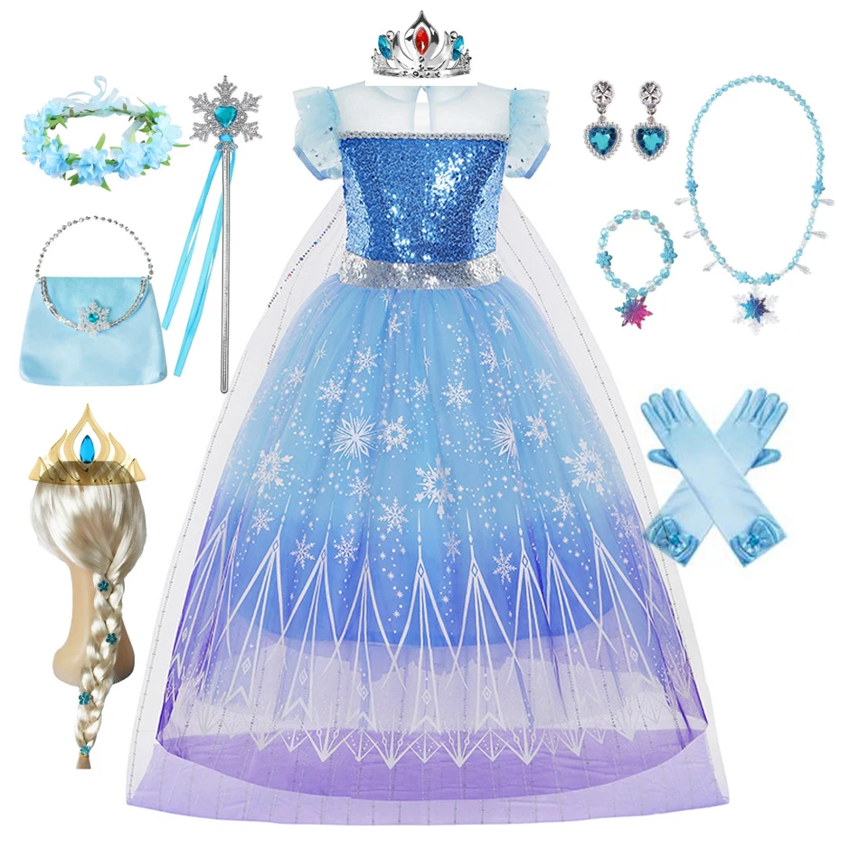 Elsa Costumes for Girls Princess Cosplay Dresses for Carnival Halloween Party Kids Costume Masquerade Dress Up Clothes