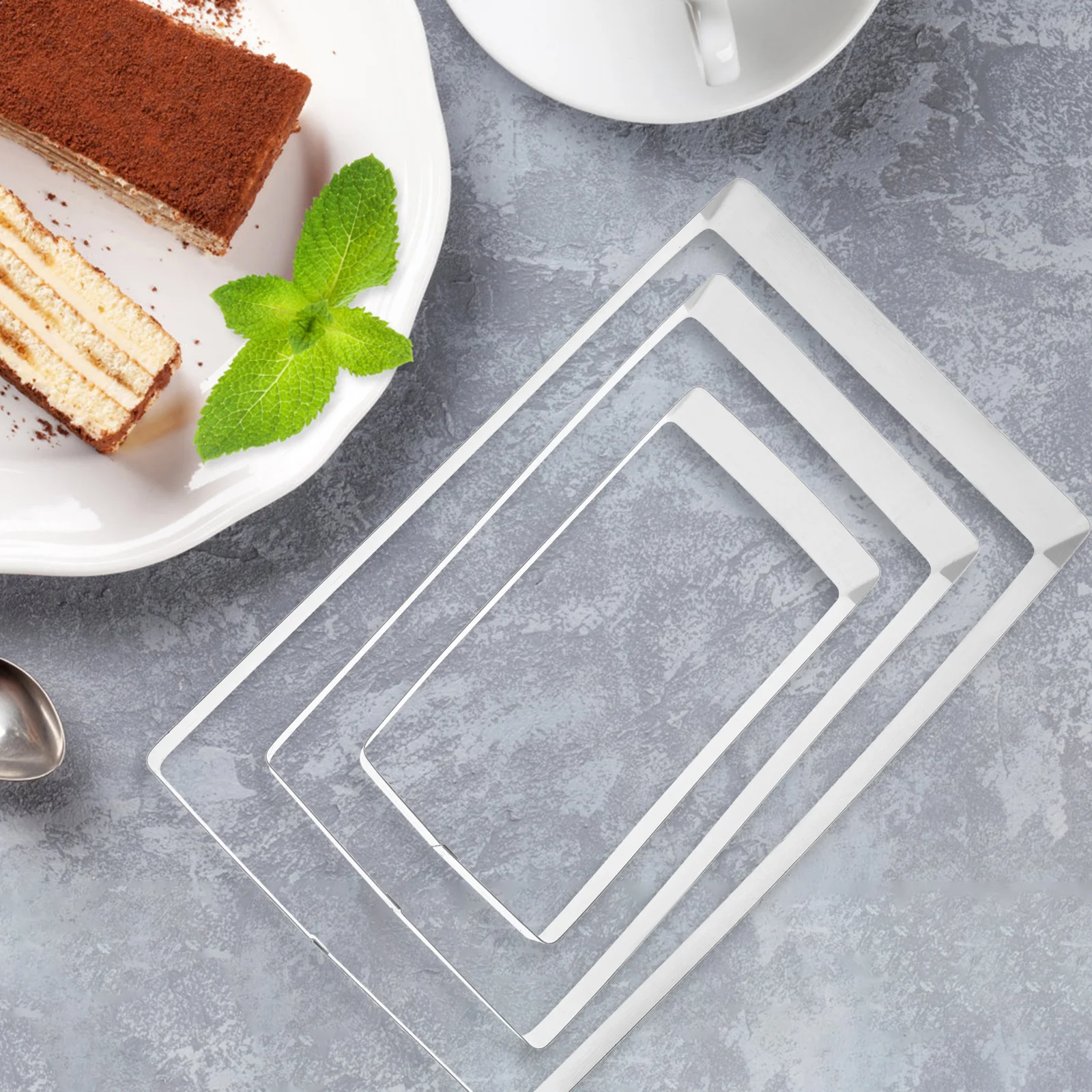 

3pcs Cake Mold Stainless Steel Rectangular Mousse Ring Tiramisu Cutter Baking Tool For Pastry Cheese Fondant Reusable