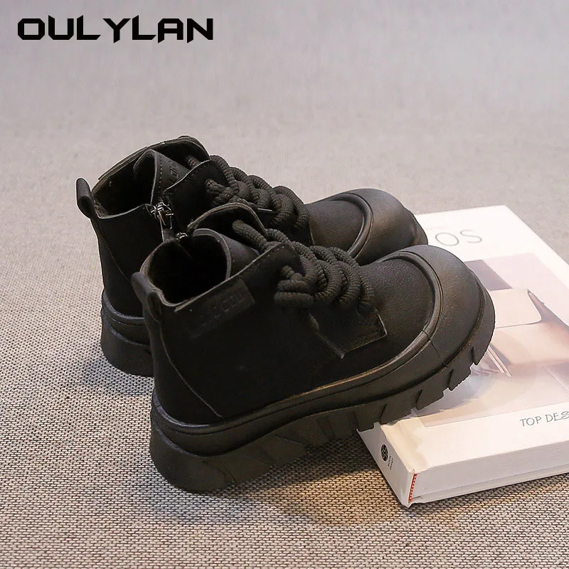 Children's Side Zipper Design Single Boots Anti-skid Leather Boots Boy Girl Fashion Boots Retro Non-Slip British Style Boots