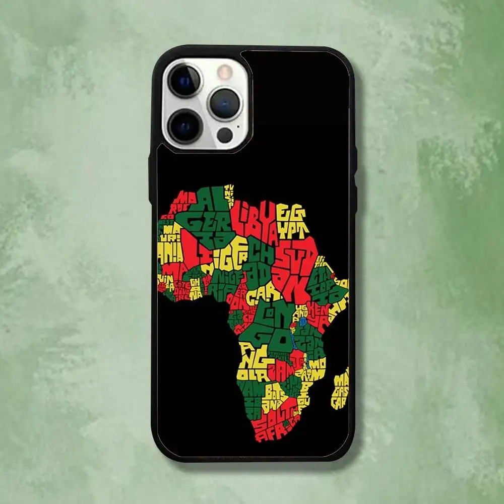 حافظة هاتف Geogra لخريطة أفريقيا لهواتف iPhone 16,15,14,13,12,11,Pro,Max,Plus,Mini,SE4,E شحن لاسلكي مغناطيسي Magsafe