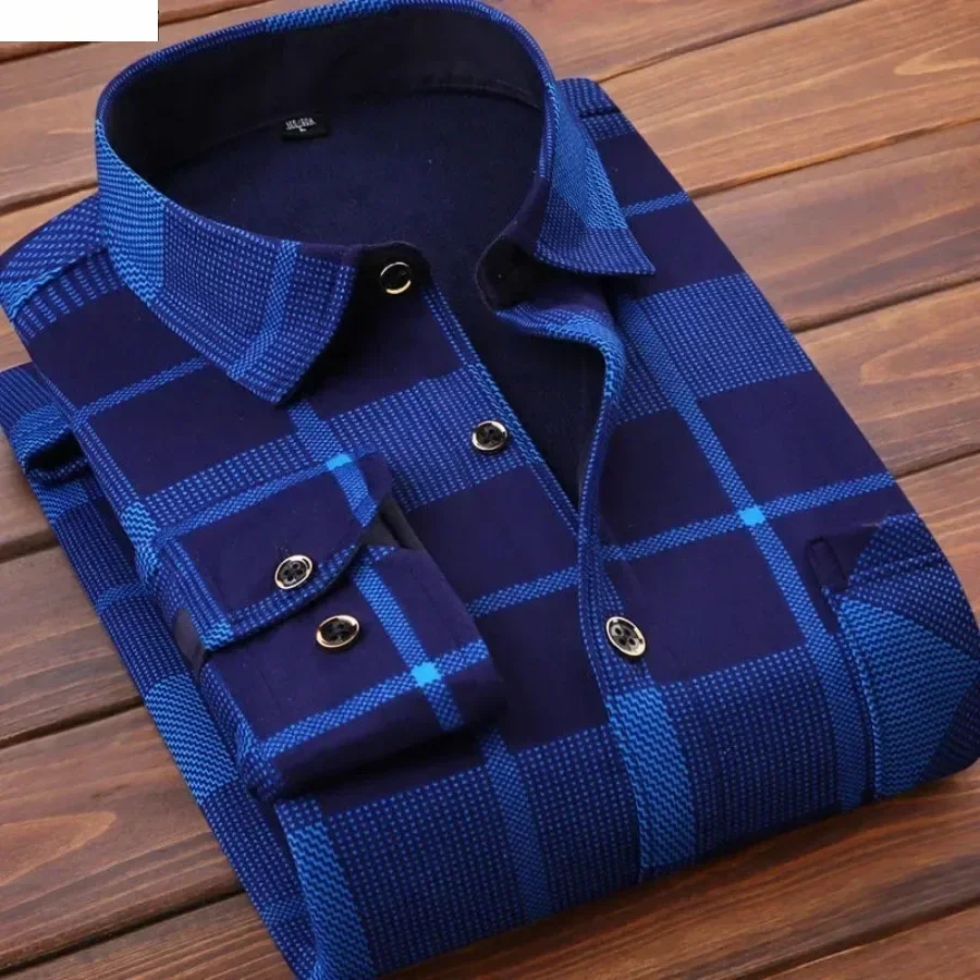 

New Men's Thick Long Sleeve Shirts Fashion Casual Business Versatile Shirts Tops Men Plaid Striped Warm Shirts Camisas Male