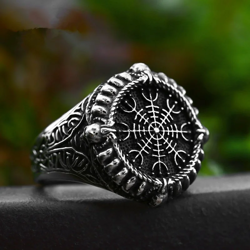 

Vintage Nordic Viking Compass Skull Stainless Steel Men Rings Punk Rock Trendy For Women Fashion Jewelry Accessories Wholesale