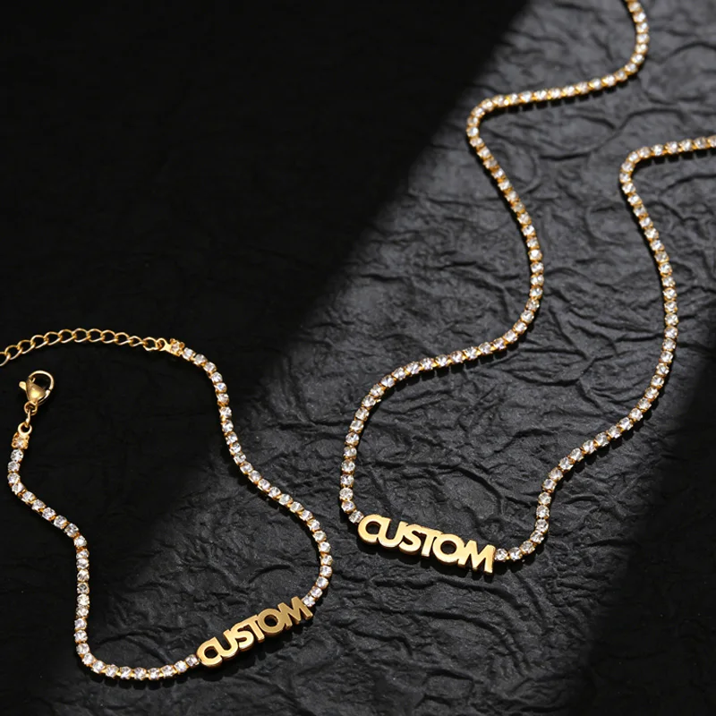 

Nextvance Custom Name Bracelet Necklace For Women Bling Zircon Iced Out Chain Personalized Nameplate Jewelry Set Birthday Gifts