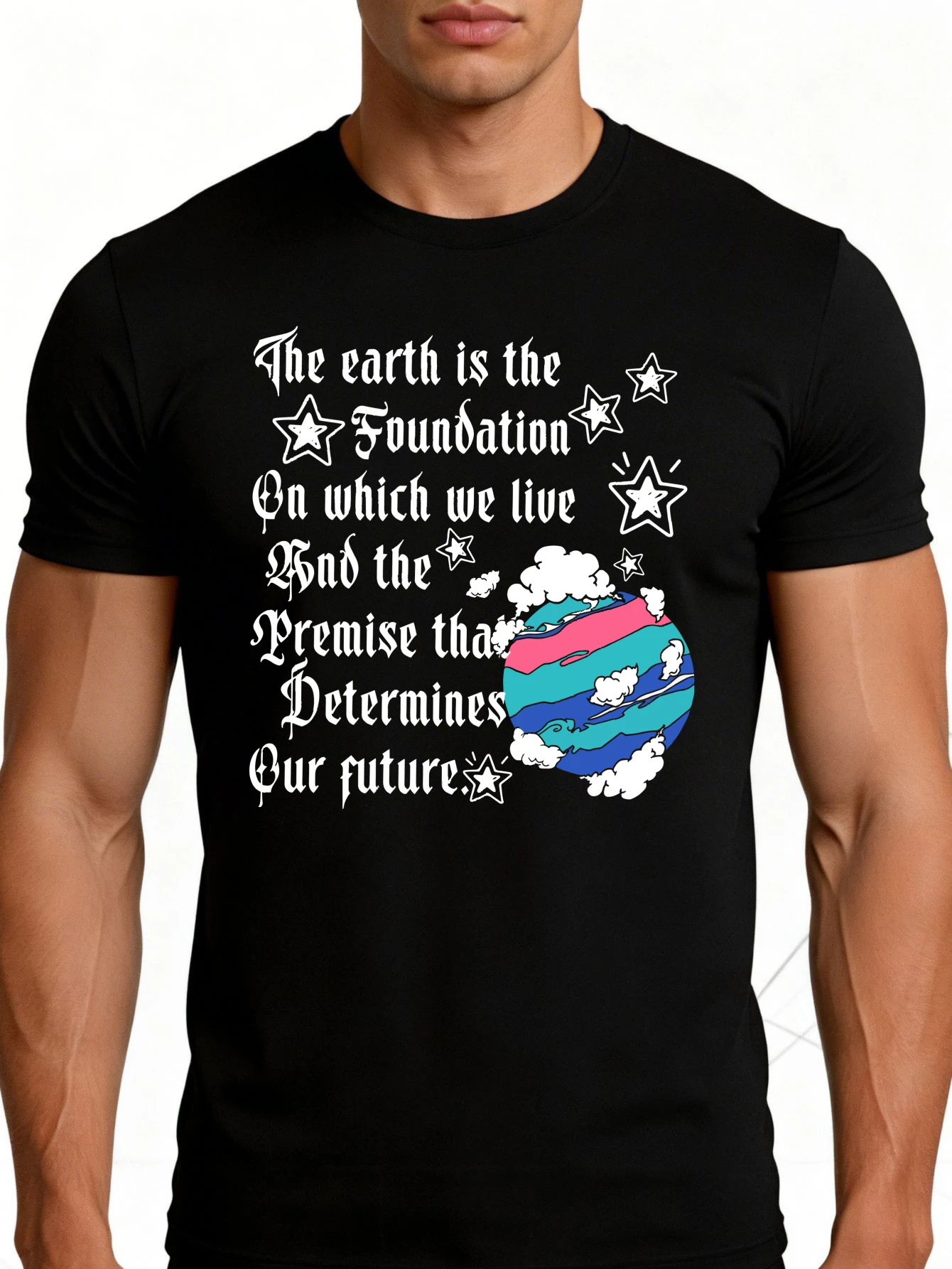 Men's Graphic T-Shirt - Breathable, Soft, Lightweight - Earth Foundation Future Star - Retro Fun Graphic Casual Short Sleeve Summer Top, Gift for Him