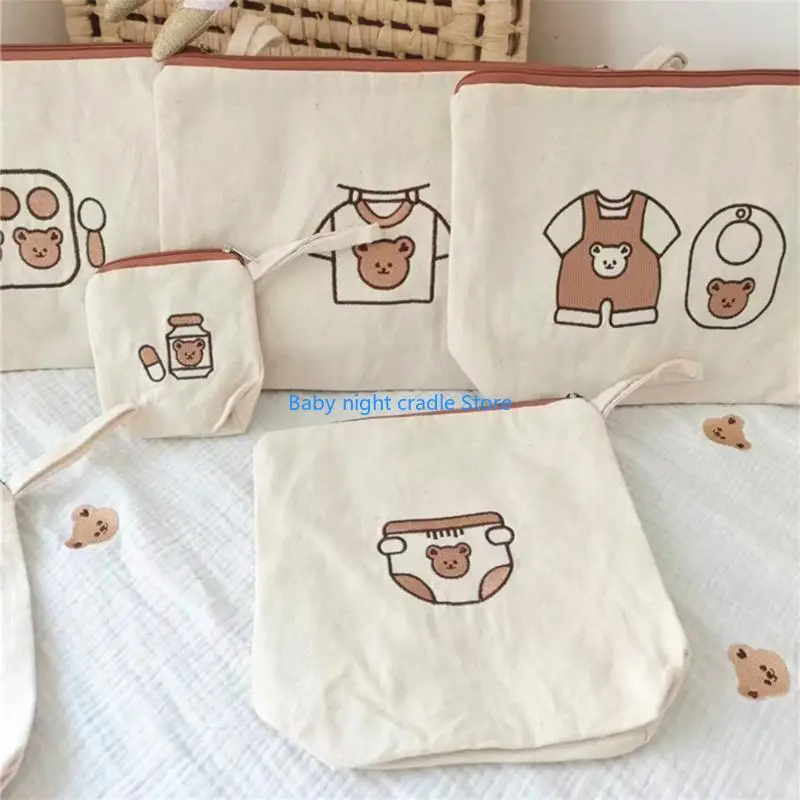 

J2FF Canvas Storage Bag Corean Bear/Squirrels Baby Essential Организаторы устанавливают внутренний водонепроницаемый мешочек для