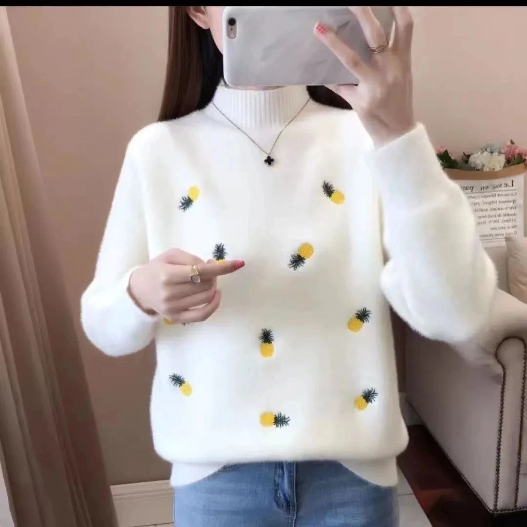 

New Autumn Winter Turtleneck Sweater Women Slim Thick Knitting Pullover Elastic Soft Tops Fall Plush Knitwear Jumper Top