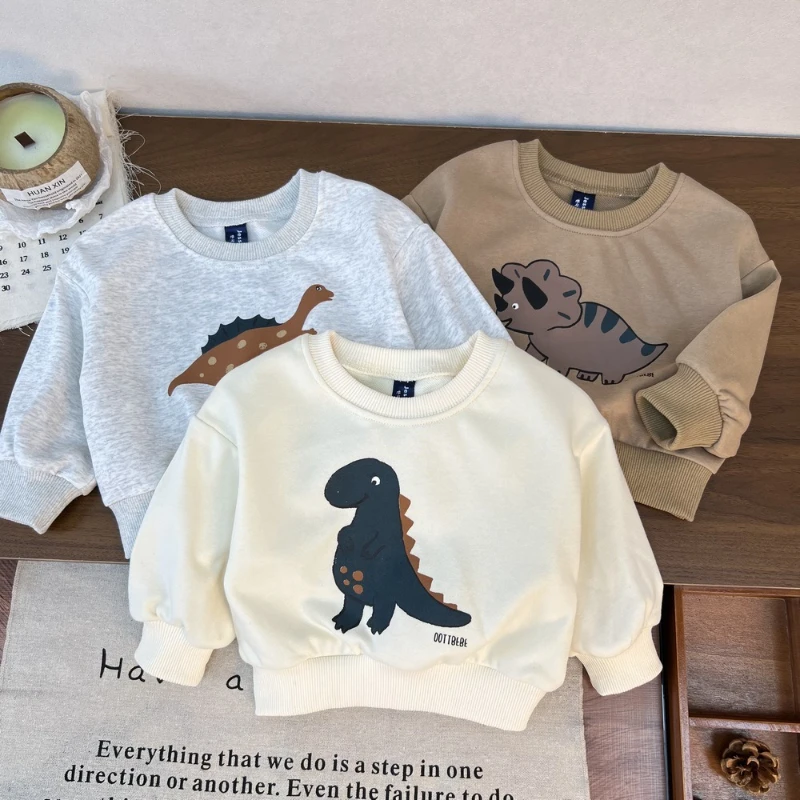 

2025 Autumn New Boys' and Girls' Cartoon Dinosaur Print Versatile Loose Long Sleeve Hoodie