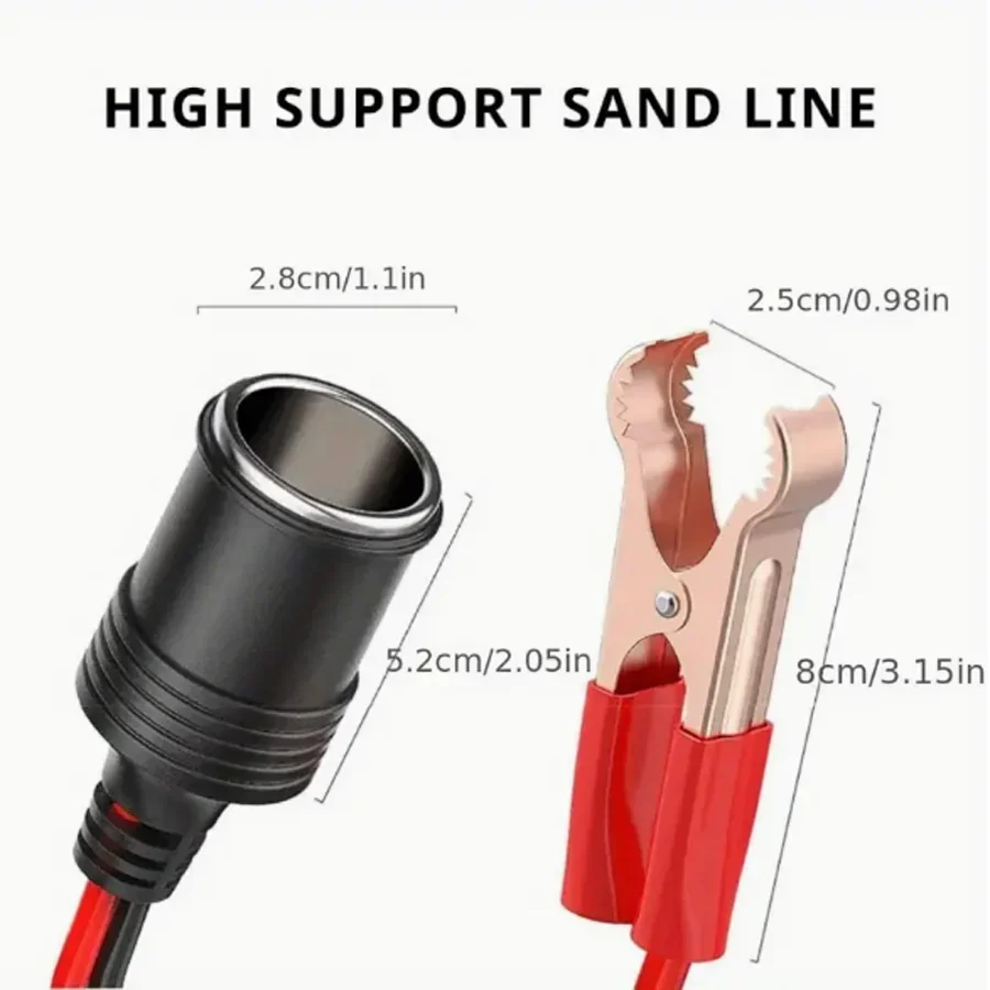 Car Battery Terminal Clip-on Cigarette Lighter Female Socket Car High Power Pure Copper Battery with Clip 12V 24V 220W Socket