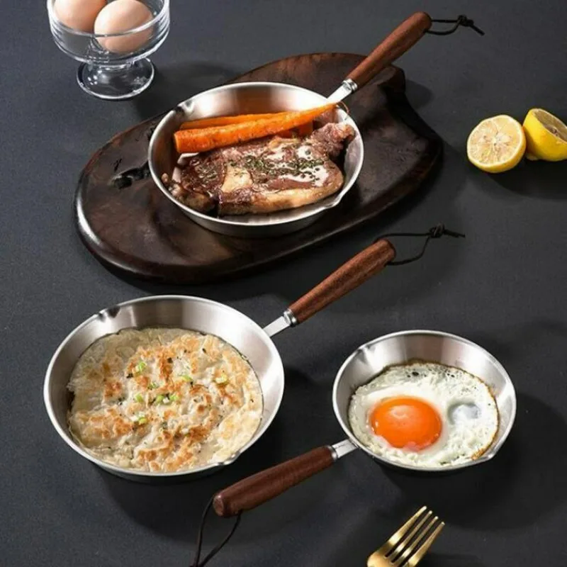 304 Stainless Steel Frying Pan, Nontoxic Cooker, Breakfast Steak Fried Egg Stir Fry Pots, Non-Stick Skillets, Kitchen, 12cm/16cm