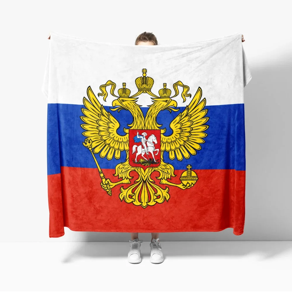 Russia Emblem Flannel Blanket Russian Federation Flag Blanket Cozy Soft Lightweight Warm 30x40inch 40x50inch For Couch Sofa Bed