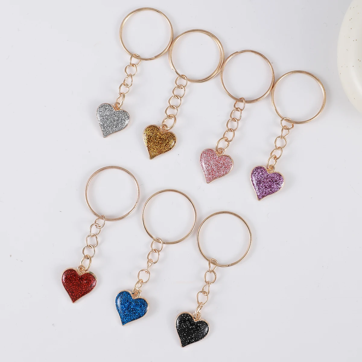 7pcs Cute Heart Keychain Alloy Key Ring Bag Backpack Charm Jewelry Accessories Party Decor Valentine\'s Day Women Female Gift