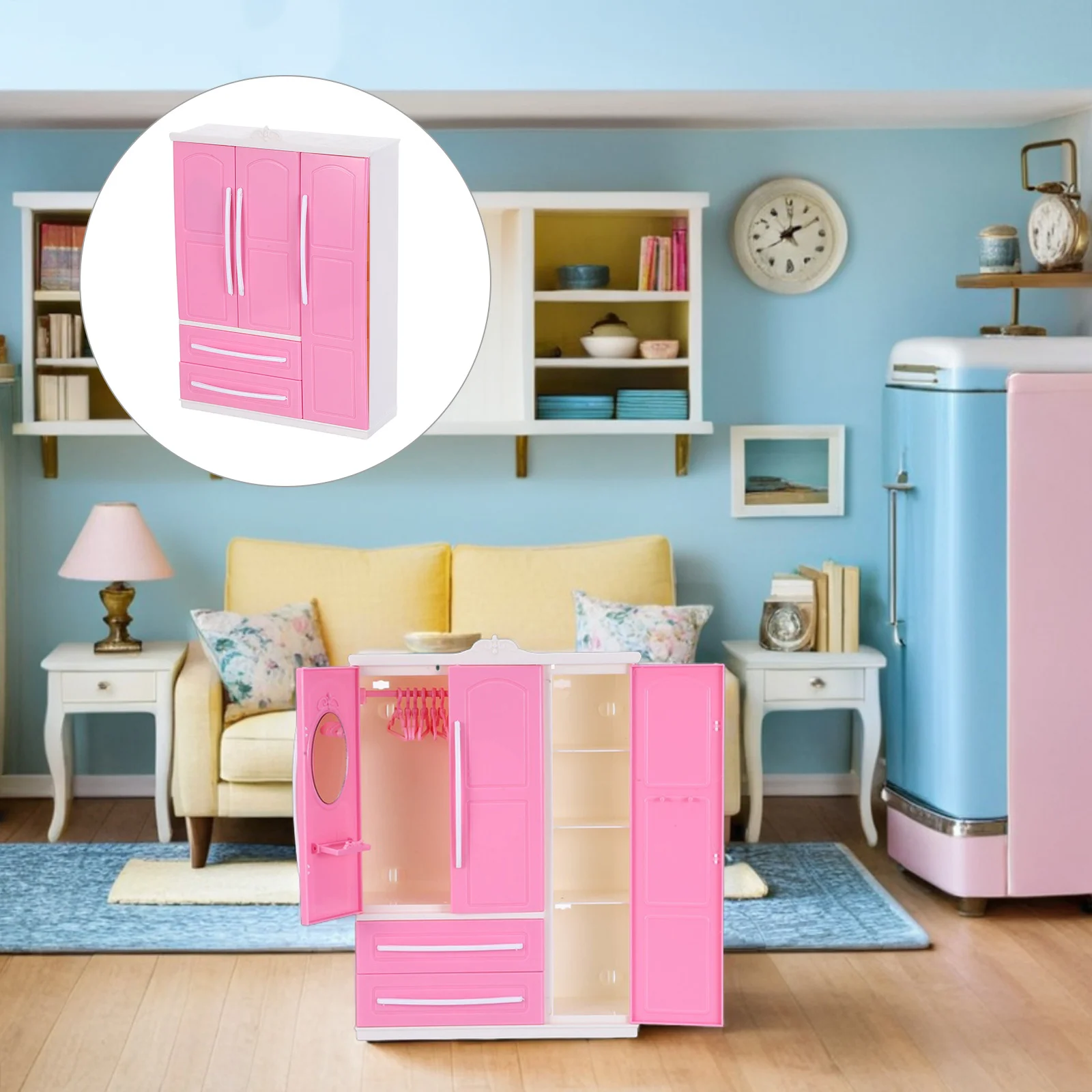 

Dollhouse Furniture Wardrobe Miniature Clothes Organizer With Hangers Compact Clothing Storage Rack For Pretend Play Mini