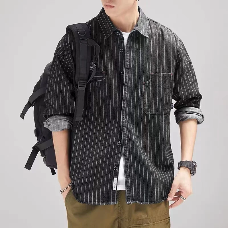 

Мужская повседневная куртка в американском ретро-стиле с полосками, свободного кроя, из полиэстера, для работы, весна-осень