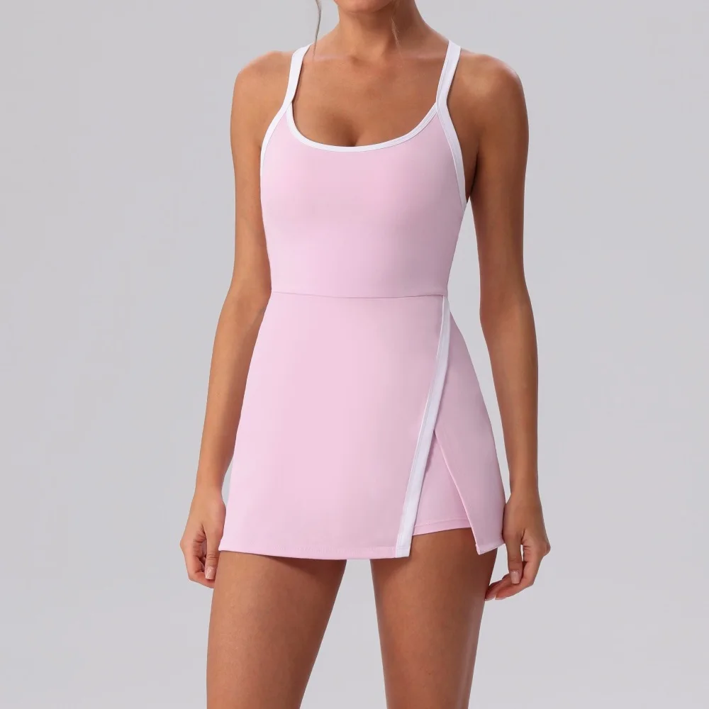 Yoga Set Naked Tennis Dress Women's Jumpsuit Bottom anti Glare Fitness Clothes Sports Running Pockets Pleated Skirt Sports Dress