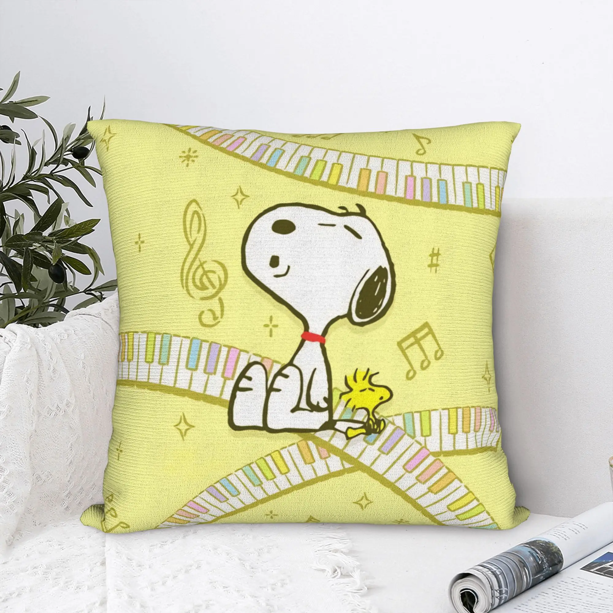 Cute S-Snoopys Sing Square Pillow Cases Musical Notes Cushion Cover Awesome Polyester Decorative Pillowcover for Home 40x40cm