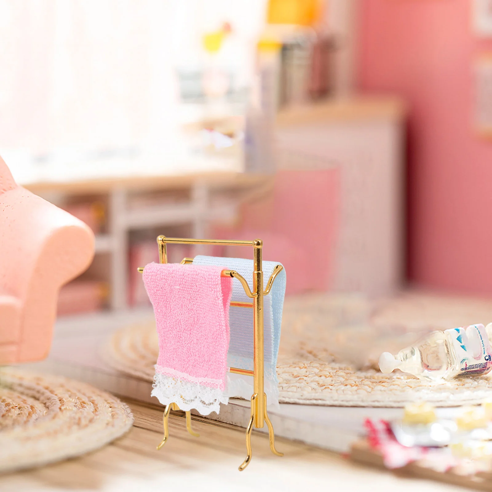 Miniature Food Towel Rack for House Shelf Model Dollhouse Furniture Bathroom Decorations Metal