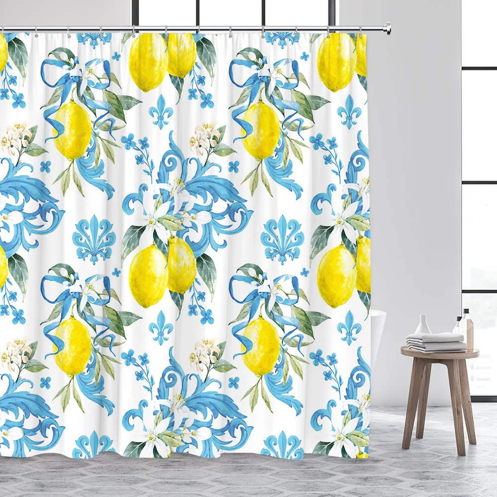 Tropical Fruits Shower Curtain Red Cherries Strawberry Pineapple Lemon Bath Curtains Modern Cloth Home Bathroom Decor with Hooks