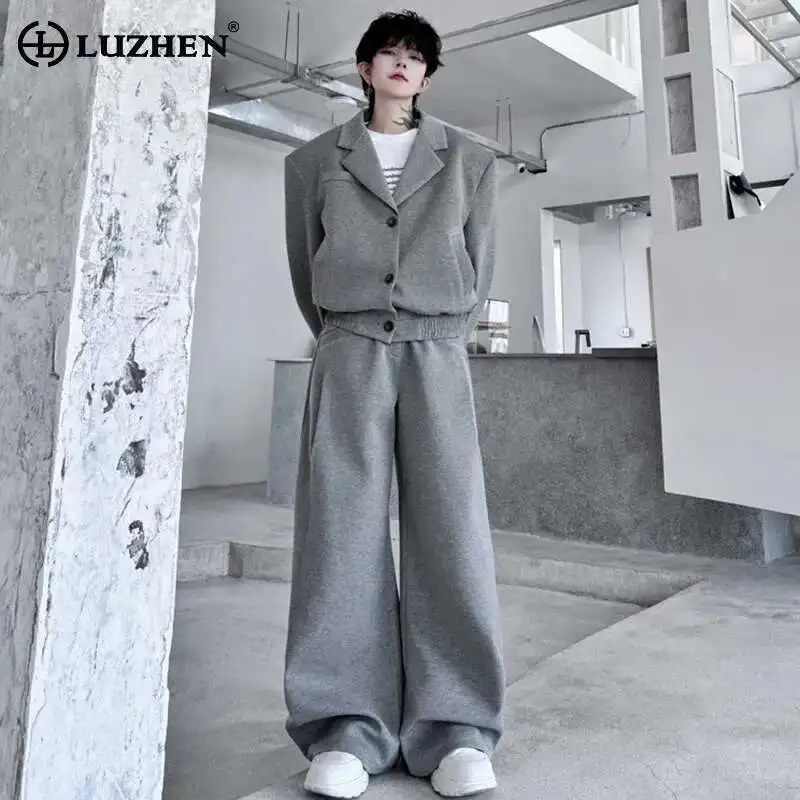 

LUZHEN костюм с воротником, мужские модные толстовки, комплекты из двух предметов, повседневные прямые брюки, уличная однотонная спортивная одежда LZ7026