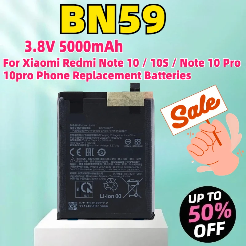 

3.8V BN59 5000mAh Battery For Xiaomi Redmi Note 10 / 10S / Note 10 Pro 10pro Phone Replacement Batteries