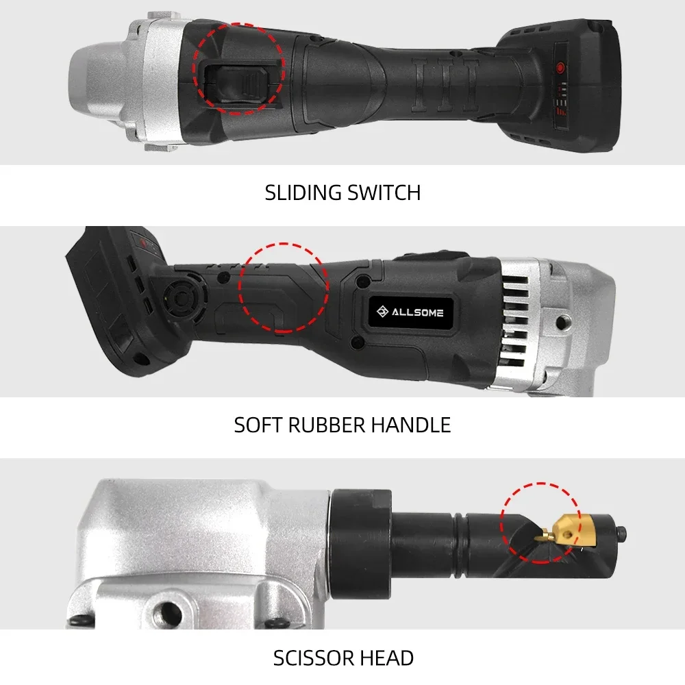 Imagem -03 - Allsome Pt018 Lítio-íon sem Fio Nibbler Folha de Metal Nibbler sem Escova Tesoura de Perfuração Elétrica para Makita 18v Bateria