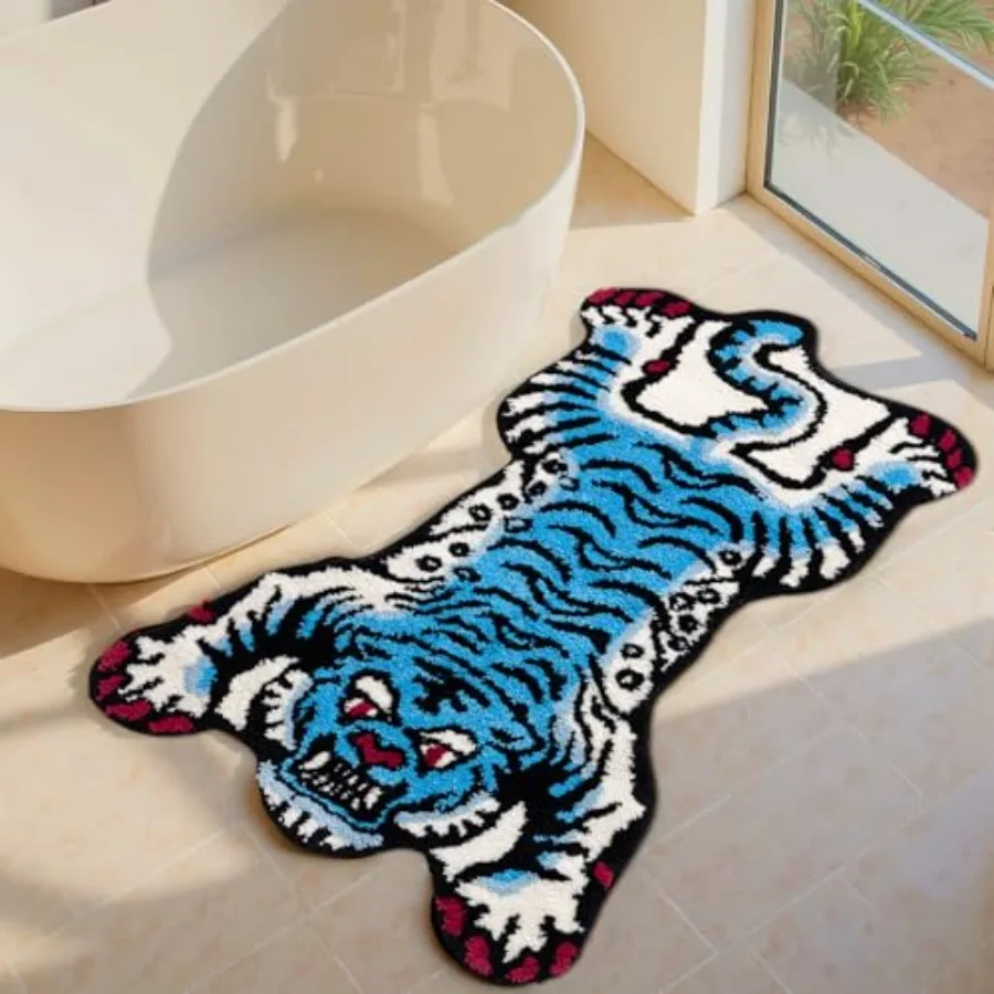 

Tibetan Tiger Bath Mat Bathroom Rug Non Slip Ultra Soft Plush Tufted Cute Bathroom Mat Cool Animal Funky Area Rugs Absorbent Wa