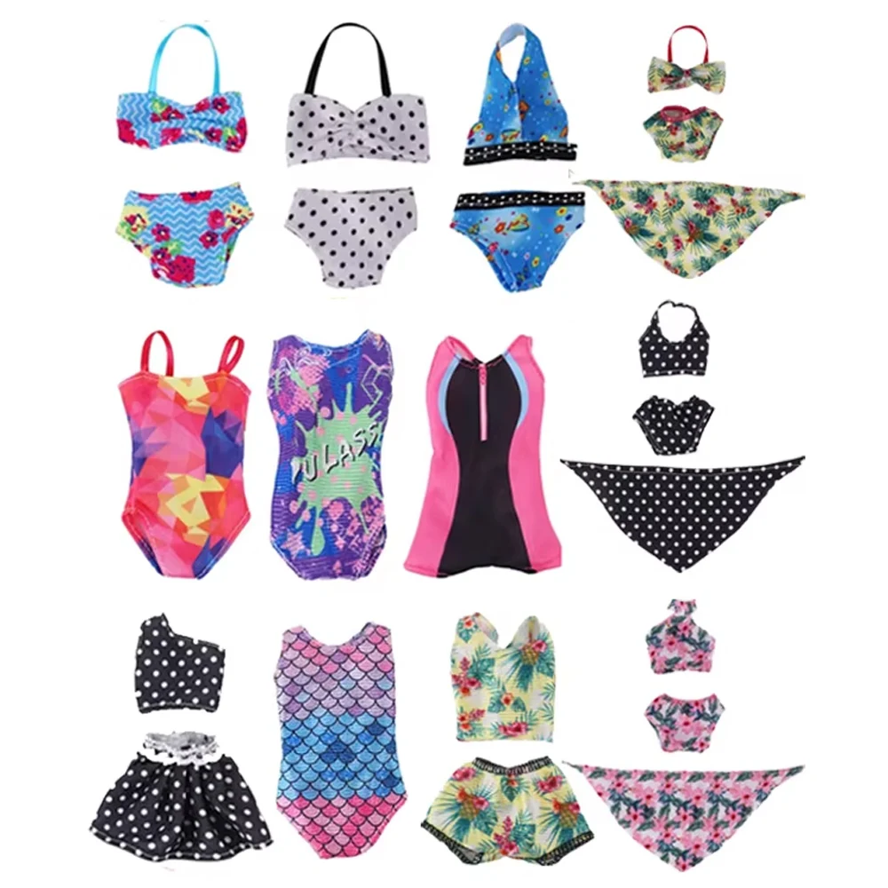 6 Stück/Set Modische Puppenkleidung Badeanzüge Strand-Bademode 30cm Puppen-Zubehör Bikini-Sets Puppenhaus-Spiel Spaß-Puppenoutfits