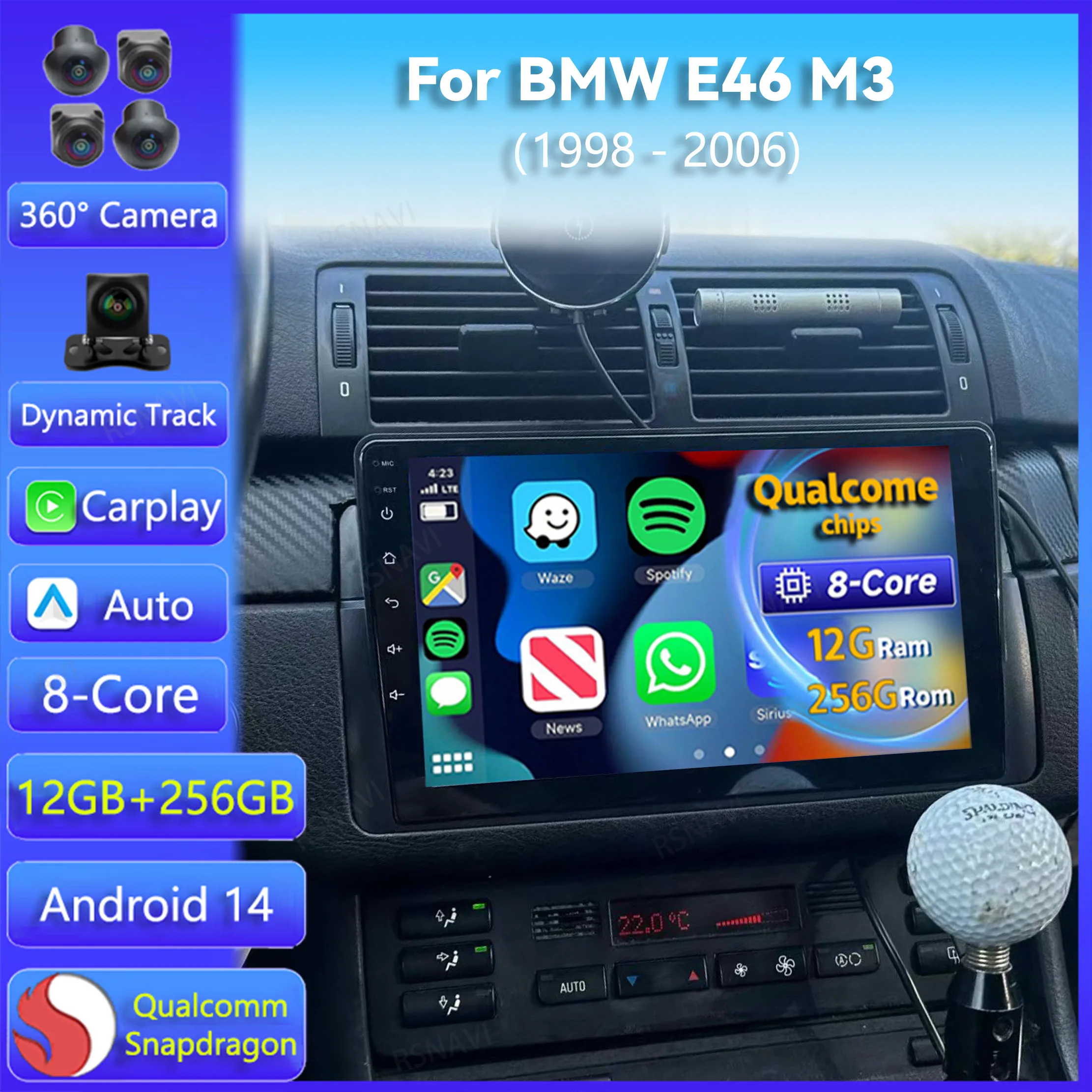 Android14 Carplay Auto For BMW E46 M3 1998 - 2002 2003 2004 2005 2006 Multimedia Car Radio Player GPS WiFi+4G BT 2din DSP Stereo