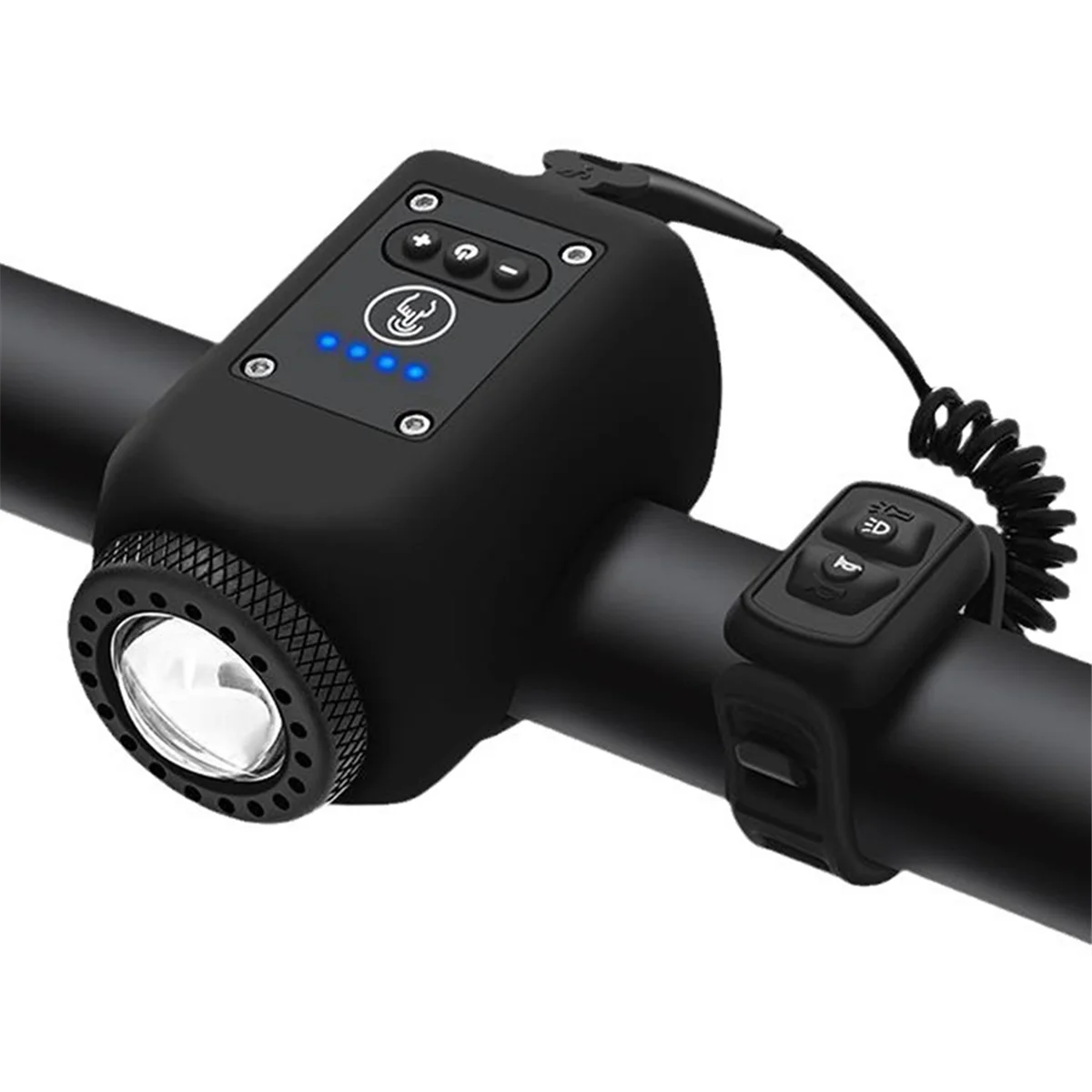 ABMO Juego de luces y bocina para bicicleta 2 en 1 para conducción nocturna, accesorios para linterna de ciclismo nocturno, 4 modos de luz, Ipx5 negro