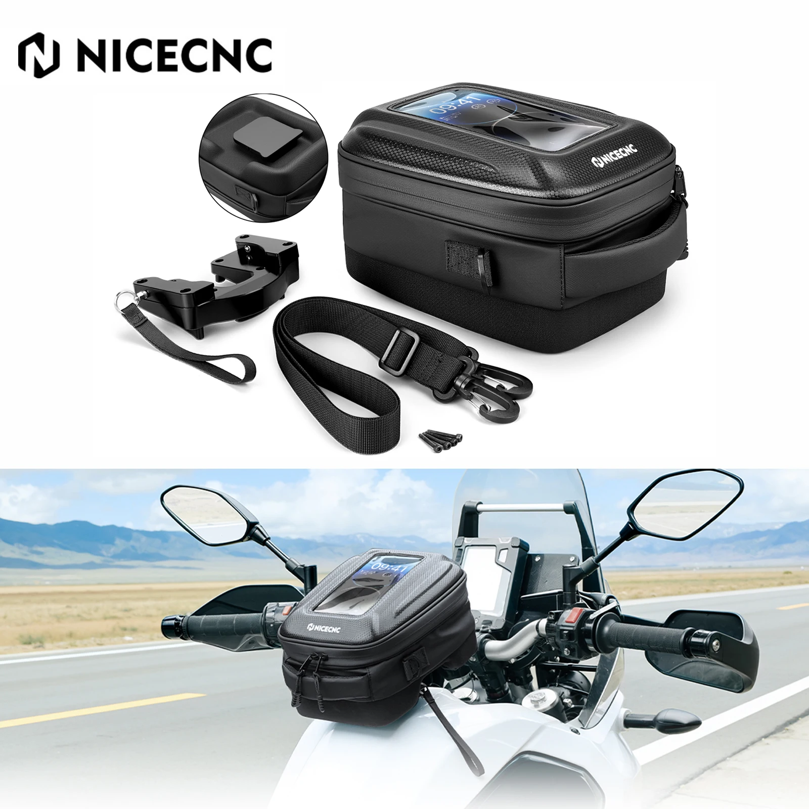 

For Yamaha Tenere 700 2019-2025 Motorcycle Tank Bag Waterproof Black Fuel Tank Bag Push-Pull Quick-Release Portable Storage Bag