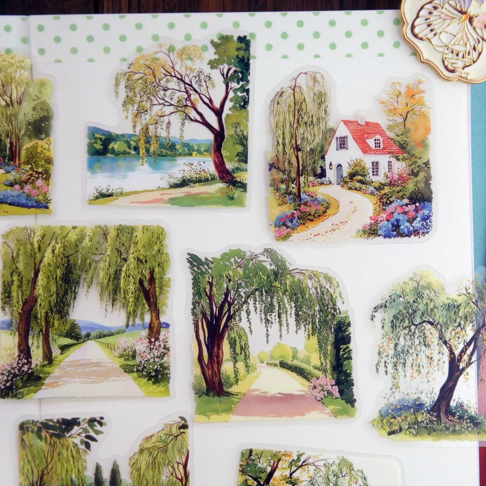 

28pcs Watercolor Painting Cottage By The Lake Style PVC Sticker Scrapbooking DIY Gift Packing Label Decoration Tag